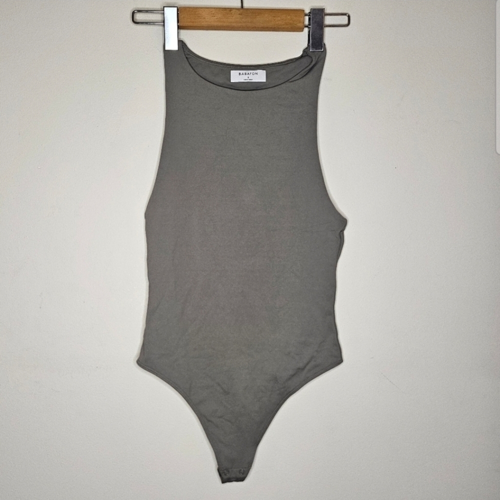 Aritzia Babaton S Taupe High Neck 90s Contour Bodysuit